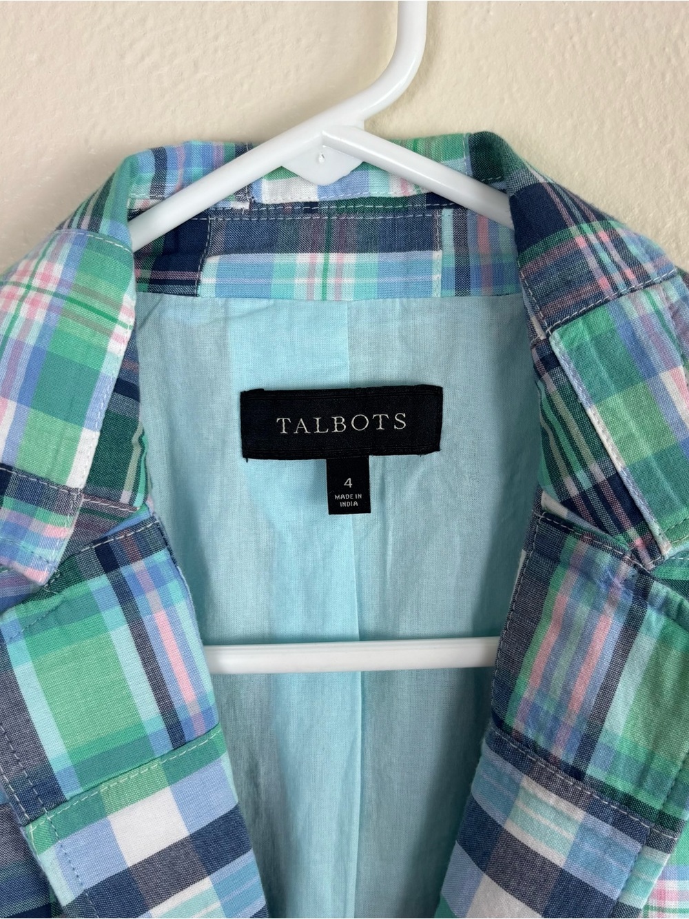 Talbots Summer Blazer Size 4 Madras Plaid Patchwork 100% Cotton Coastal Preppy - Picture 7 of 9